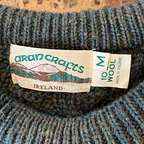 VTG Aran Crafts Ireland Wool Chunky Cable Knit Fisherman Sweater Medium Unisex - Picture 11 of 15